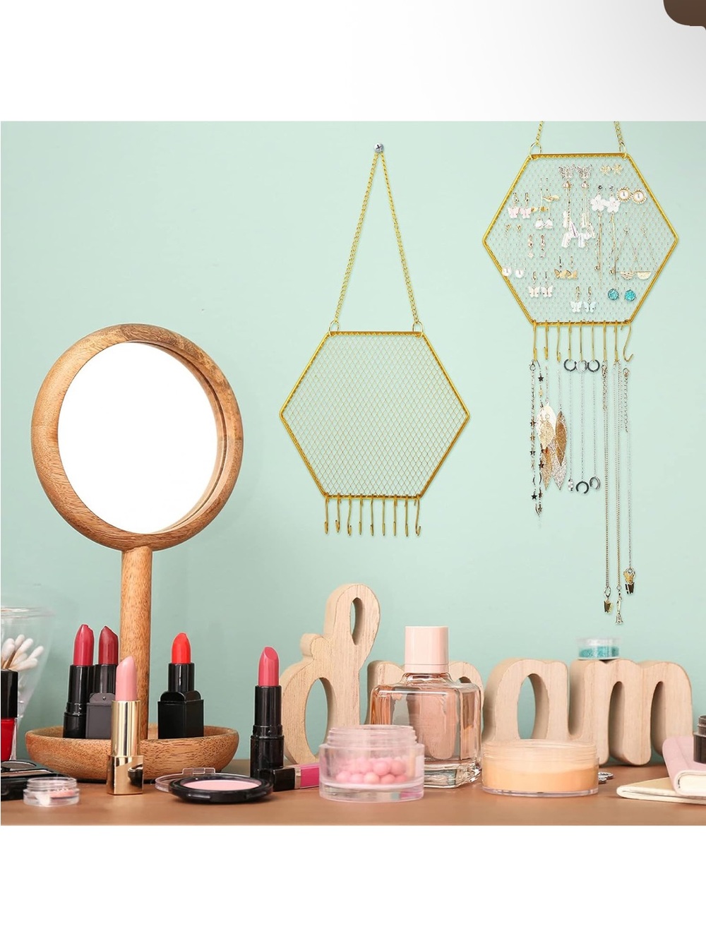 Hexagon Gold Jewelry Organizer Display Rack - Women Jewelry - Picture 2 of 4